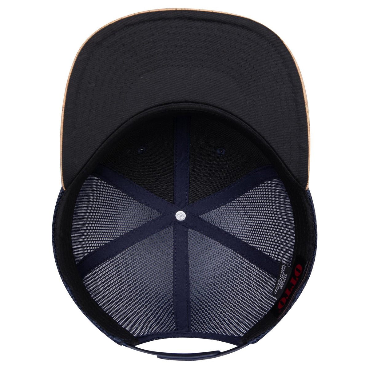 Inside View of 11204 - Cork/Nvy OTTO CAP "OTTO SNAP" 6 Panel Pro Style Mesh Back Trucker Snapback Hat