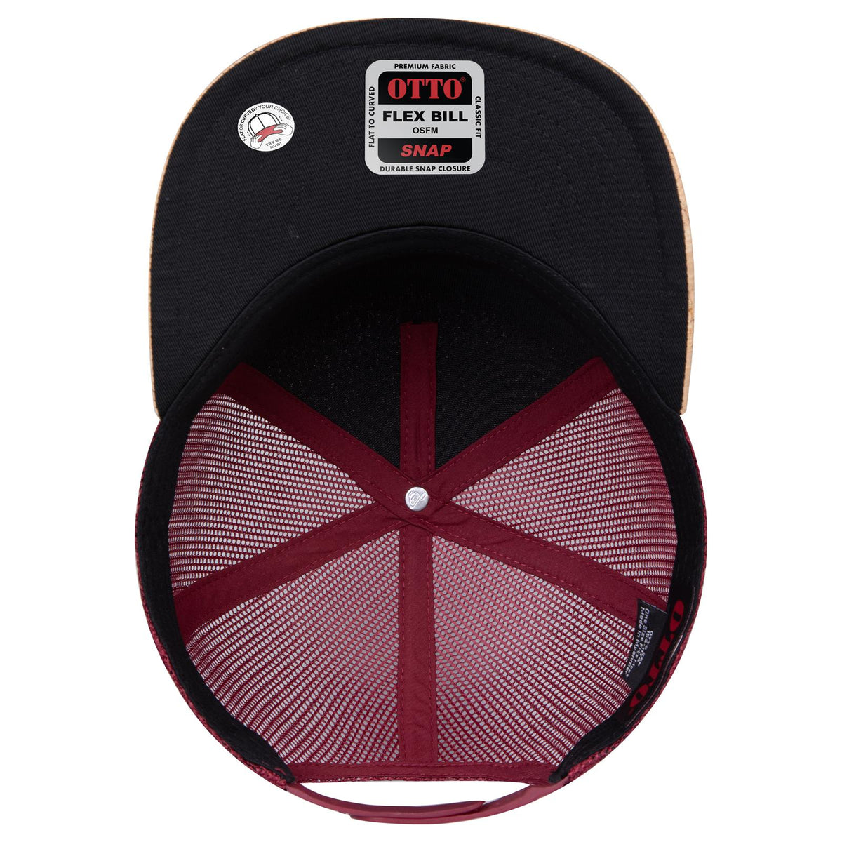 Inside View of 11219B - Cork/Bg Mrn OTTO CAP "OTTO SNAP" 5 Panel Pro Style Mesh Back Trucker Snapback Hat