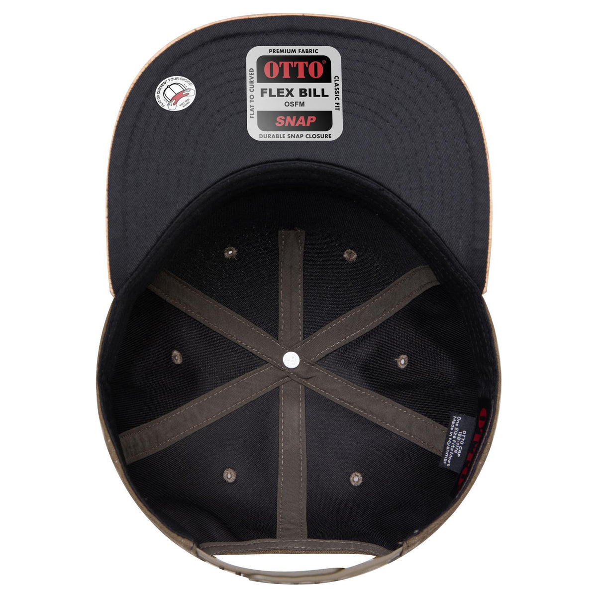 Inside View of 11283 - Cork/Ml Grn OTTO CAP "OTTO SNAP" 5 Panel Pro Style Snapback Hat