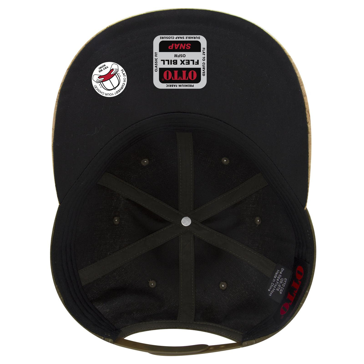 Inside View of 11283 - Cork/Ml Grn OTTO CAP "OTTO SNAP" 6 Panel Pro Style Snapback Hat