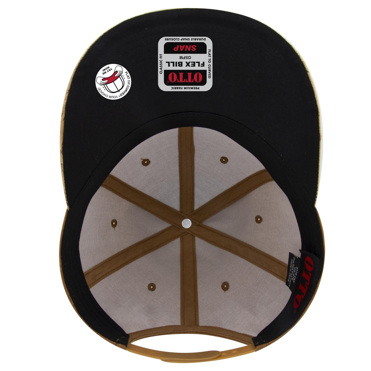 Inside View of 11284 - Cork/Cy Brn OTTO CAP "OTTO SNAP" 6 Panel Pro Style Snapback Hat