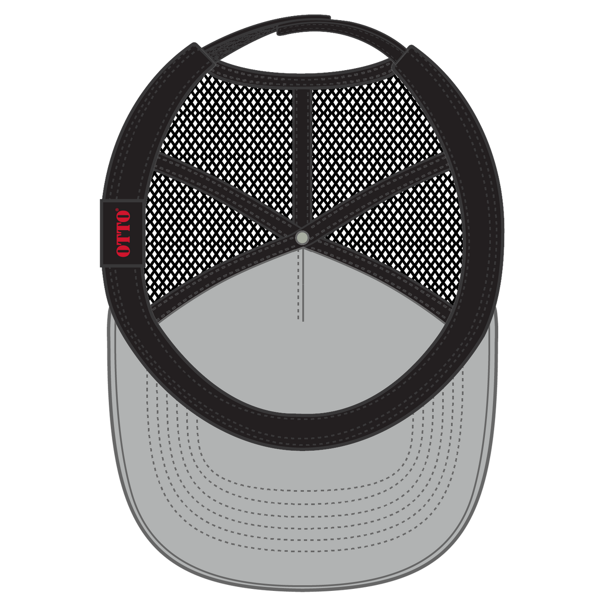 Inside View of 141403 - Gry/Gry/Blk OTTO CAP 5 Panel Mid Profile Mesh Back Trucker Hat