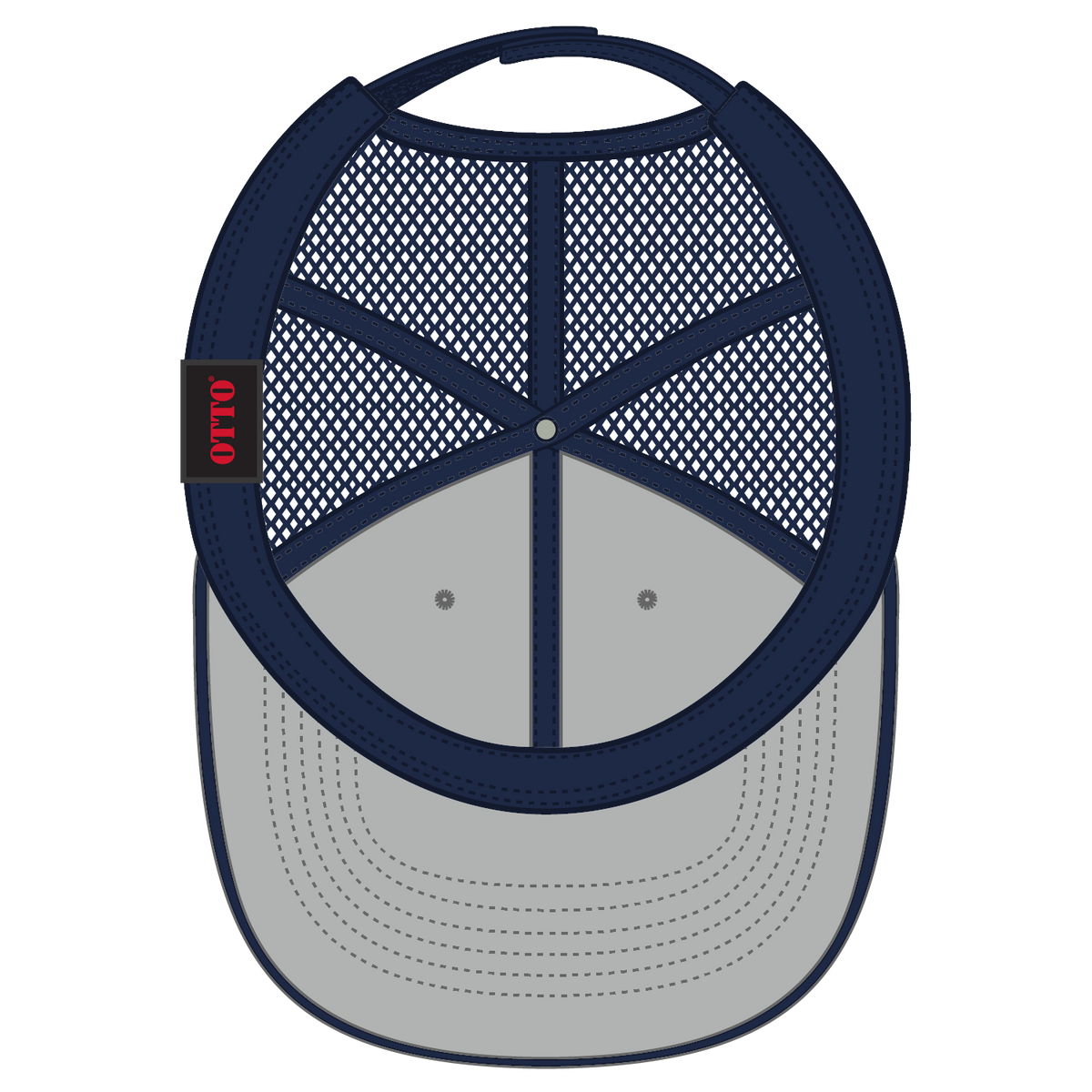 Inside View of 141404 - Gry/Gry/Nvy OTTO CAP 6 Panel Low Profile Mesh Back Trucker Hat