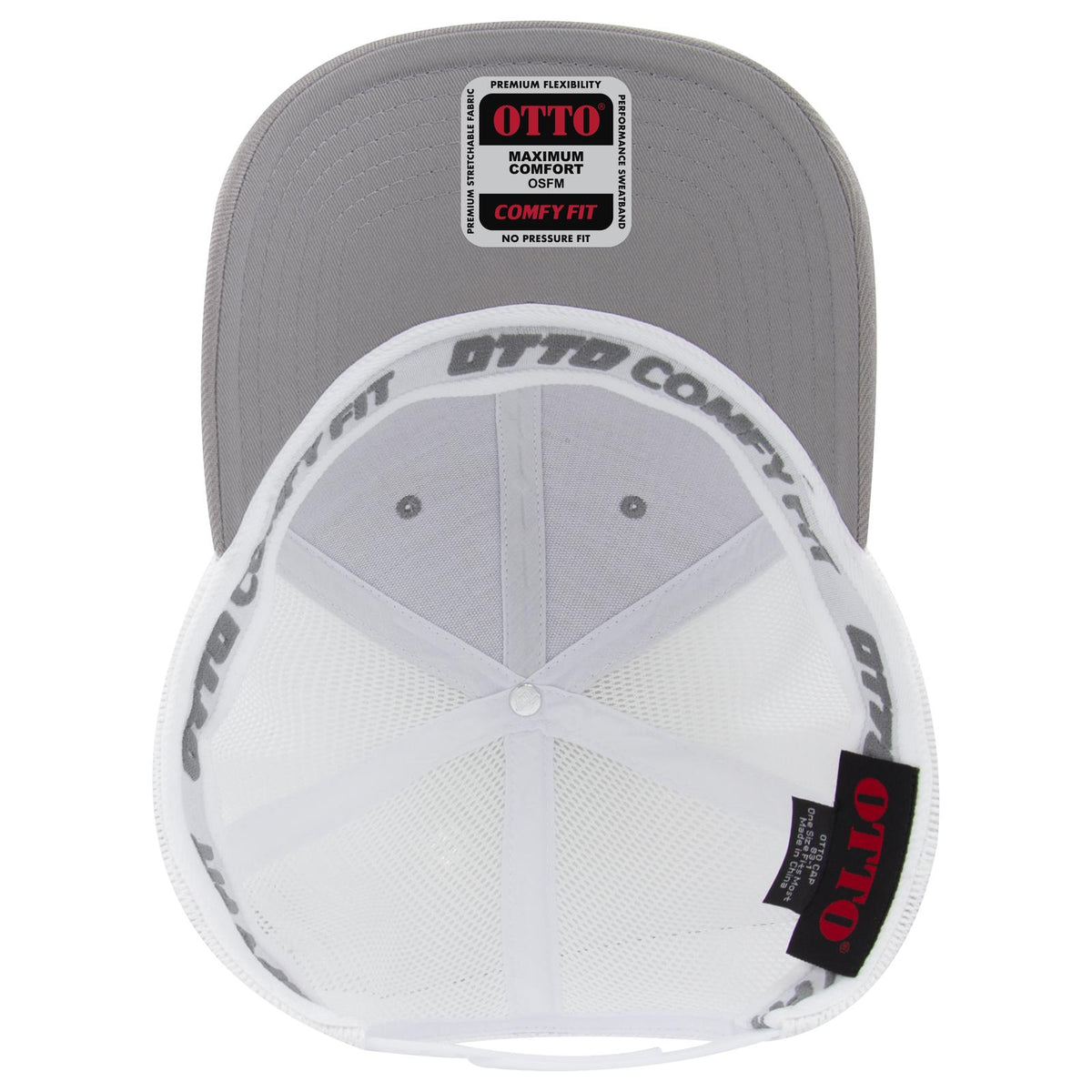 Inside View of 1416 - Gry/Wht OTTO CAP "OTTO COMFY FIT" 6 Panel Low Profile Mesh Back Trucker Hat