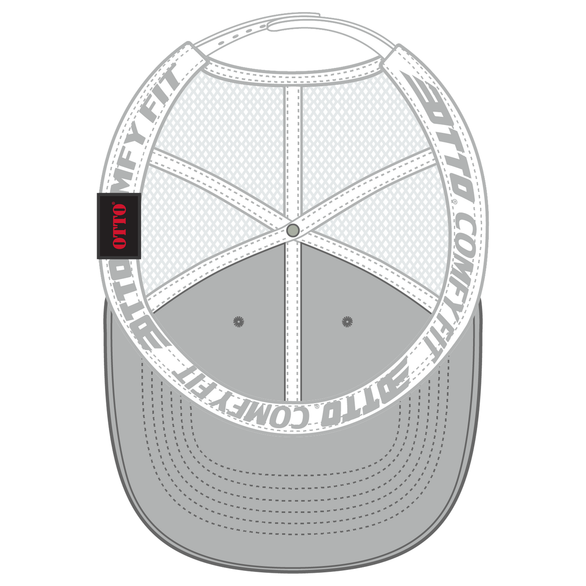 Inside View of 1416 - Gry/Wht OTTO CAP "OTTO COMFY FIT" 6 Panel Low Profile Mesh Back Trucker Hat