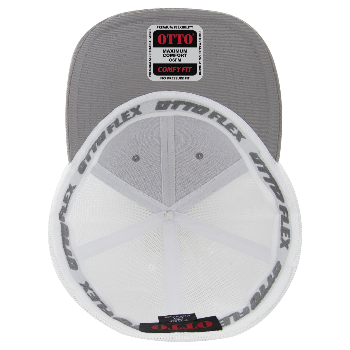 Inside View of 1416 - Gry/Wht OTTO CAP "OTTO FLEX" Fitted 6 Panel Low Profile Mesh Back Trucker Hat