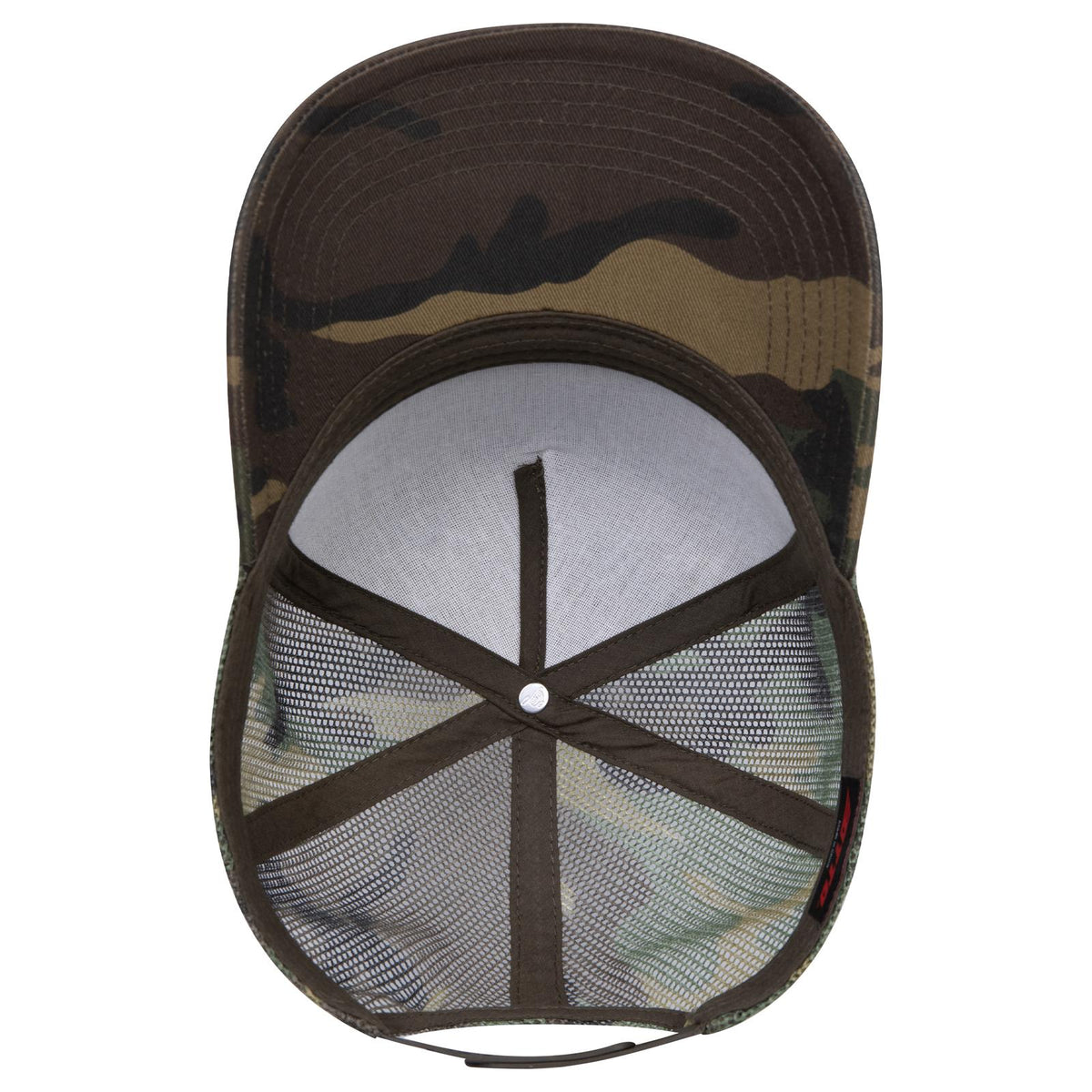 Inside View of 1707 - Dk.Grn/Brn OTTO CAP Camouflage 5 Panel Mid Profile Mesh Back Trucker Hat