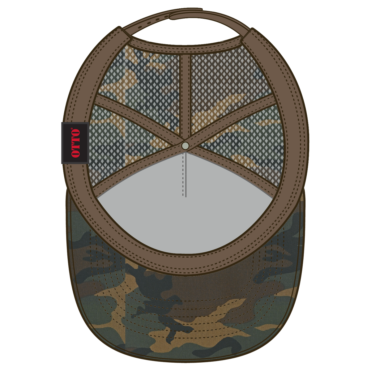 Inside View of 1707 - Dk.Grn/Brn OTTO CAP Camouflage 5 Panel Mid Profile Mesh Back Trucker Hat