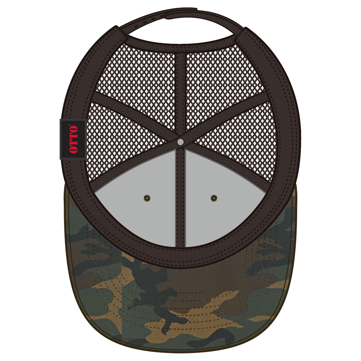 Inside View of 170739 - Dk.Grn/Brn/Dk.Brn OTTO CAP Camouflage 6 Panel Low Profile Mesh Back Trucker Hat