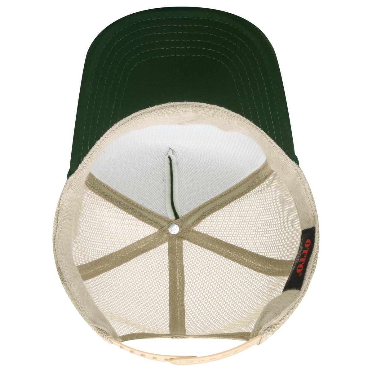 Inside View of 171732 - Dk.Grn/Dk.Grn/Kha OTTO CAP 5 Panel High Crown Mesh Back Trucker Hat
