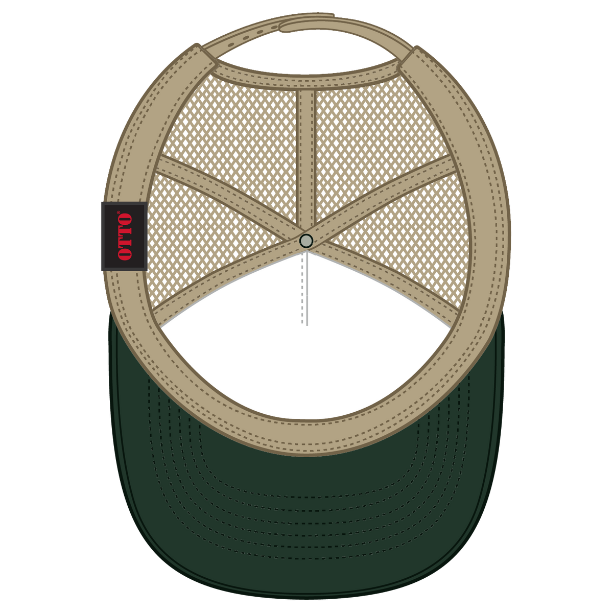 Inside View of 171732 - Dk.Grn/Dk.Grn/Kha OTTO CAP 5 Panel High Crown Mesh Back Trucker Hat