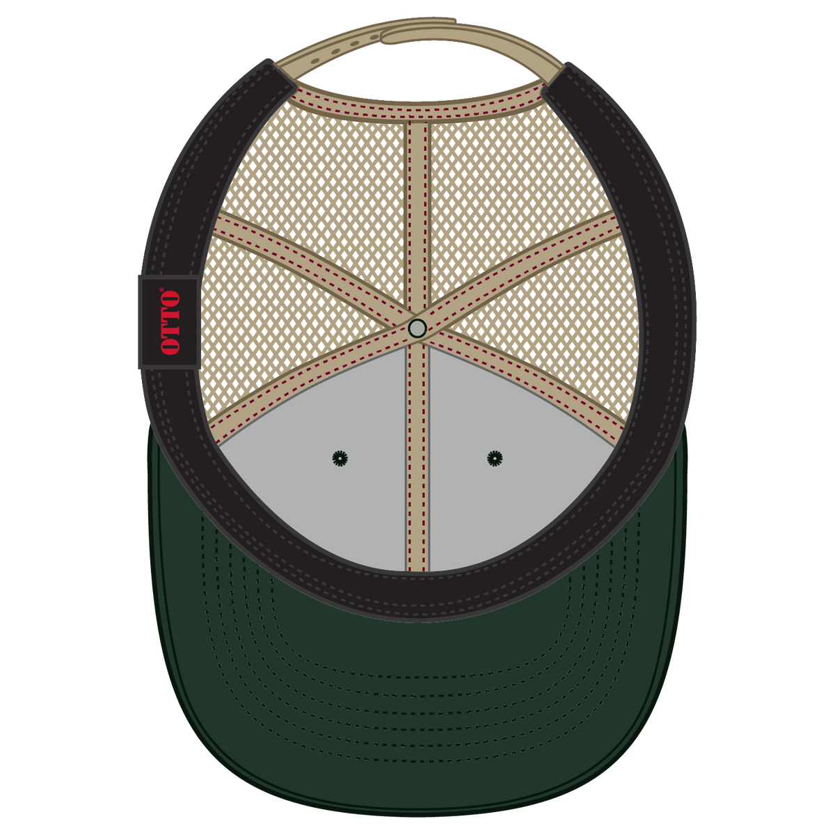 Inside View of 171732 - Dk.Grn/Dk.Grn/Kha OTTO CAP 6 Panel Low Profile Mesh Back Trucker Hat