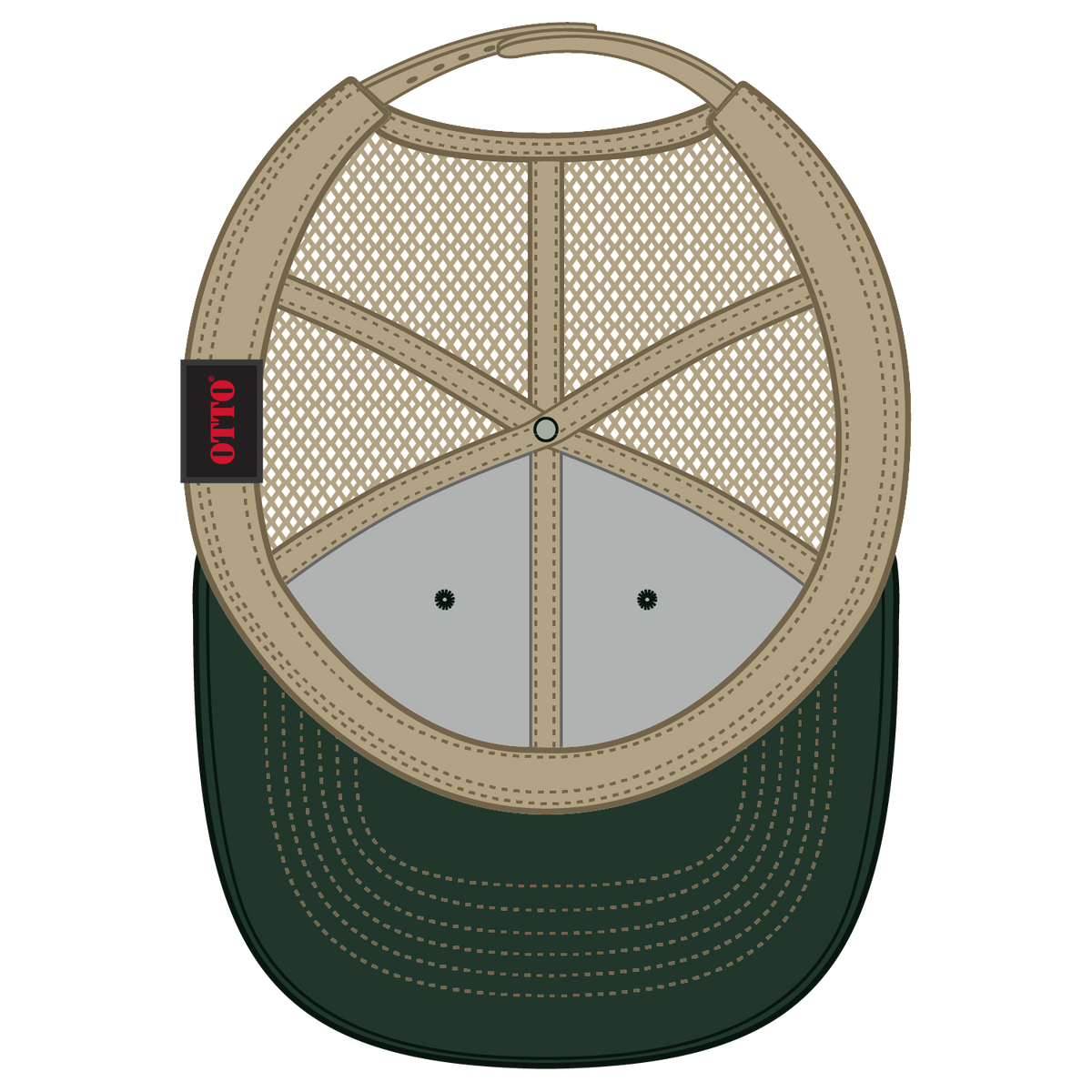 Inside View of 171732 - Dk.Grn/Dk.Grn/Kha OTTO CAP 6 Panel Low Profile Mesh Back Trucker Hat