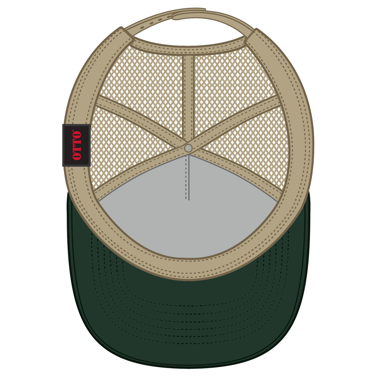 Inside View of 1732 - Dk.Grn/Kha OTTO CAP 5 Panel Mid Profile Mesh Back Trucker Hat