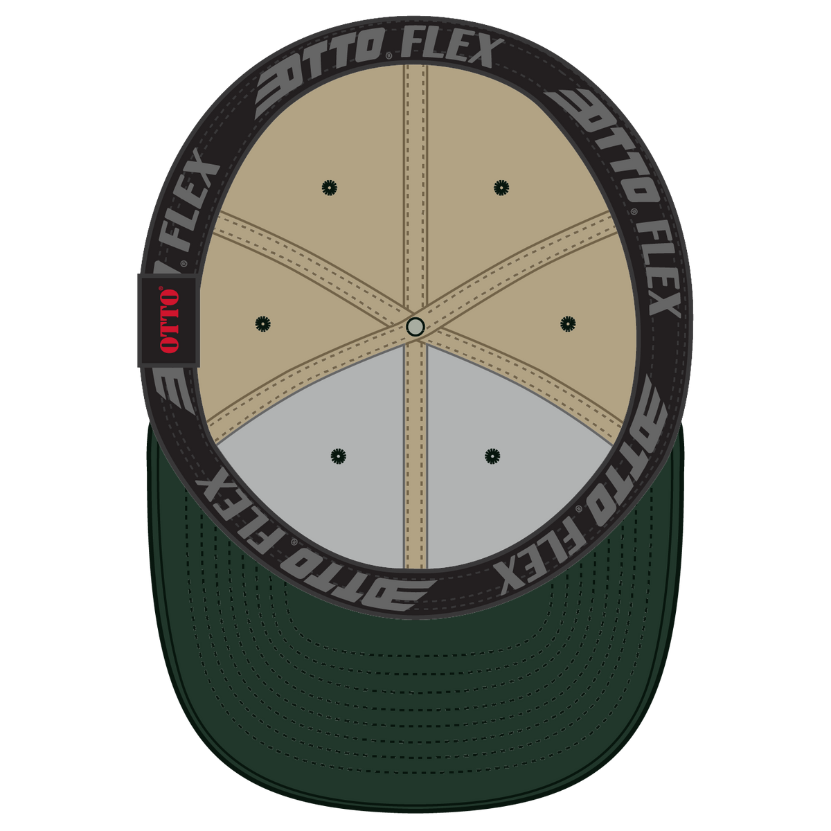 Inside View of 1732 - Dk.Grn/Kha OTTO CAP "OTTO FLEX" Fitted 6 Panel Low Profile Baseball Cap