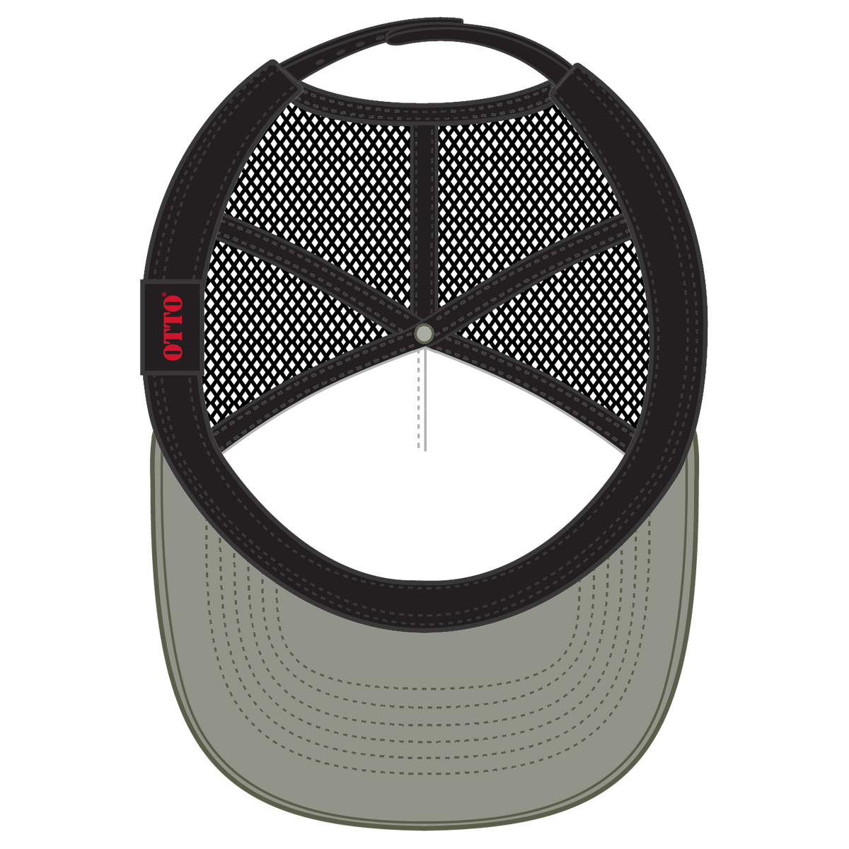 Inside View of 212103 - Ol.Grn/Ol.Grn/Blk OTTO CAP 5 Panel High Crown Mesh Back Trucker Hat