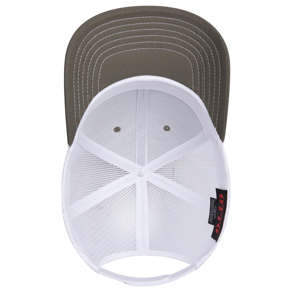 Inside View of 212116 - Ol.Grn/Ol.Grn/Wht OTTO CAP 6 Panel Mid Profile Mesh Back Trucker Hat