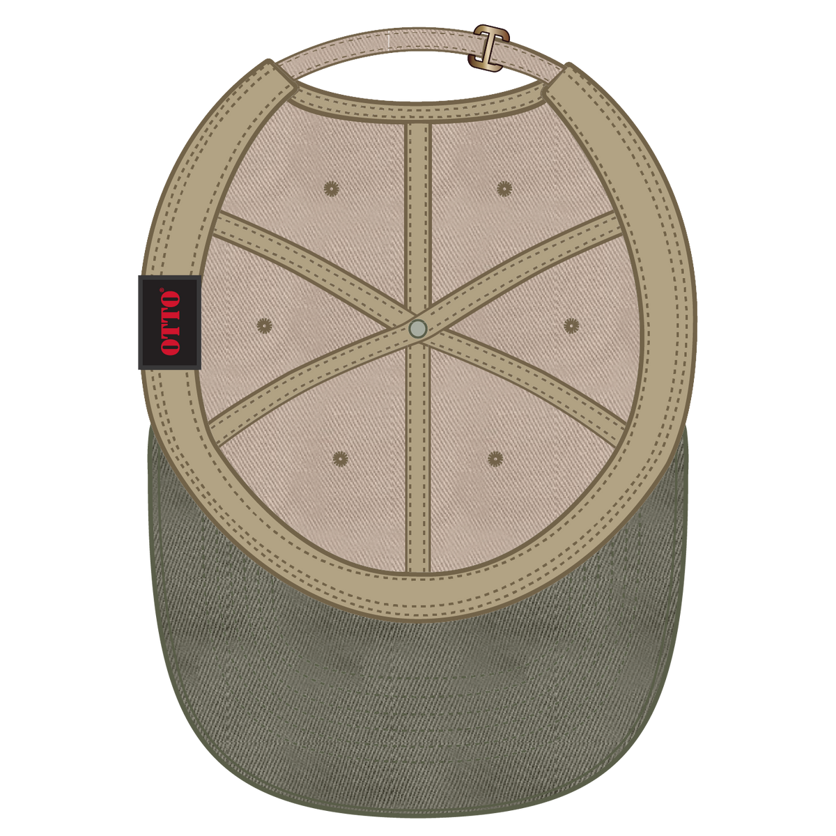 Inside View of 2132 - Ol.Grn/Kha OTTO CAP 6 Panel Low Profile Dad Hat