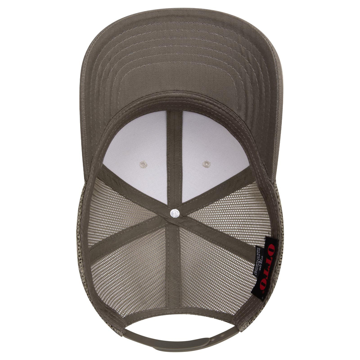 Inside View of 215221- Ol.Grn/Lt.Khk/Ol.Grn OTTO CAP 6 Panel Mid Profile Mesh Back Trucker Hat