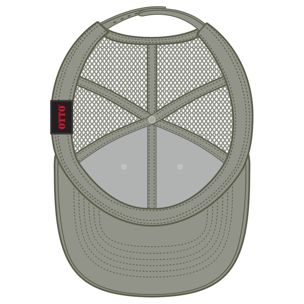 Inside View of 215221- Ol.Grn/Lt.Khk/Ol.Grn OTTO CAP 6 Panel Mid Profile Mesh Back Trucker Hat