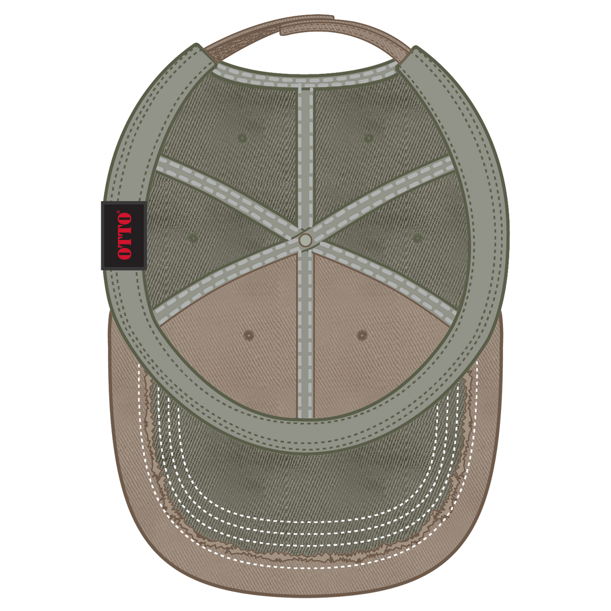 Inside View of 215321 - Ol.Grn/Dk.Kha/Ol.Grn OTTO CAP 6 Panel Low Profile Dad Hat