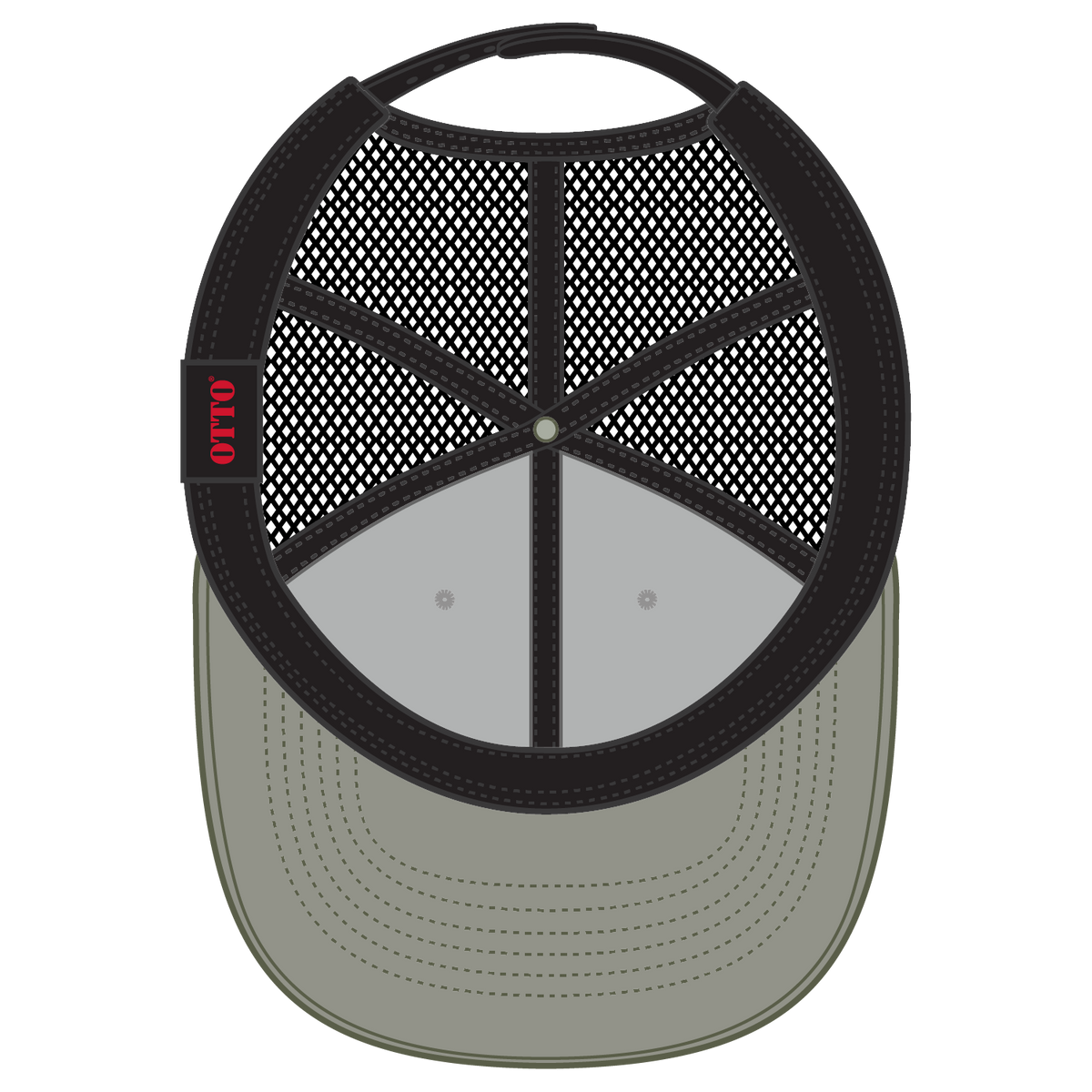 Inside View of 217403 - OliveGreen/HeatherGray/Black OTTO CAP 6 Panel Low Profile Mesh Back Trucker Hat