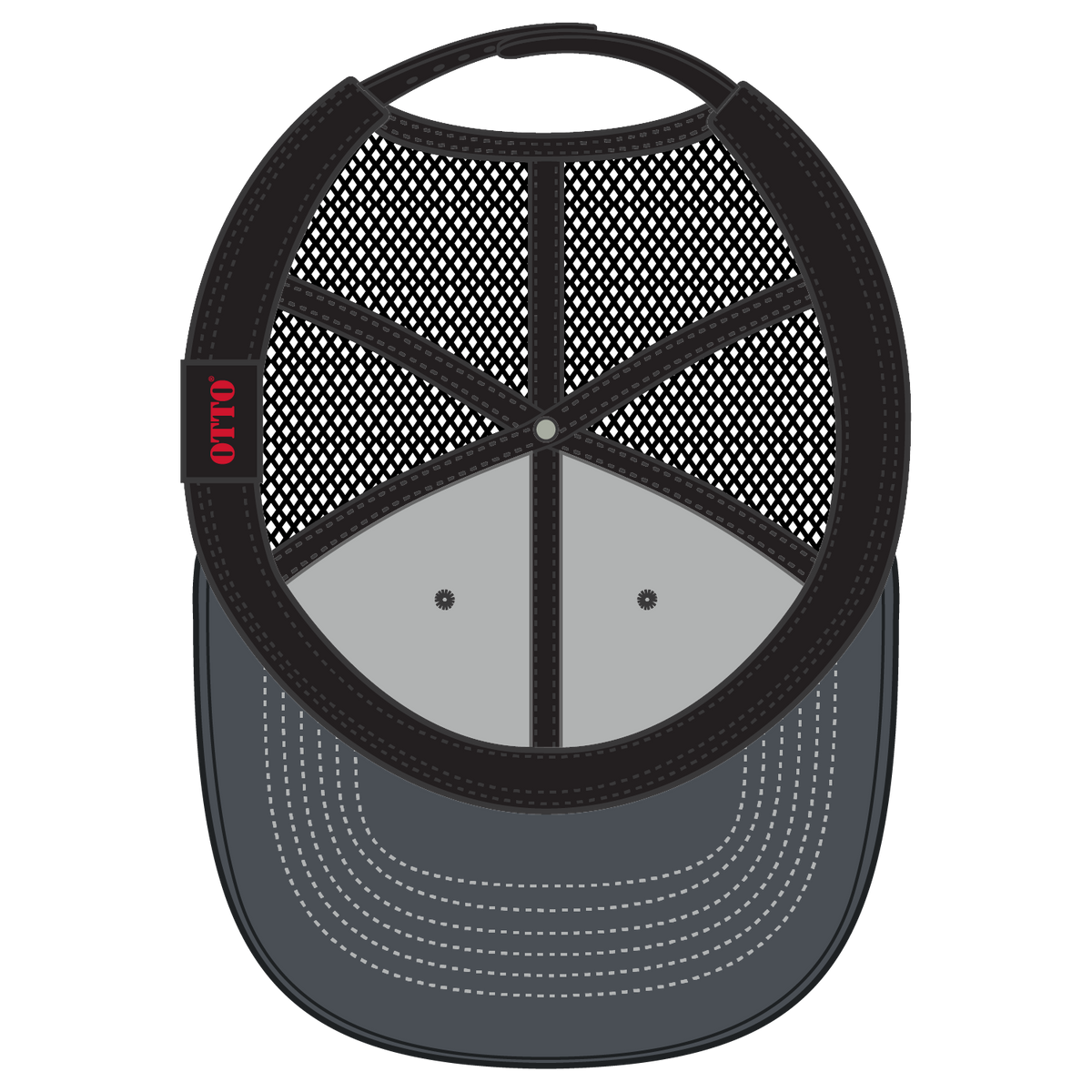 Inside View of 250303 - Ch. Gry/Blk/Blk OTTO CAP 6 Panel Low Profile Mesh Back Trucker Hat