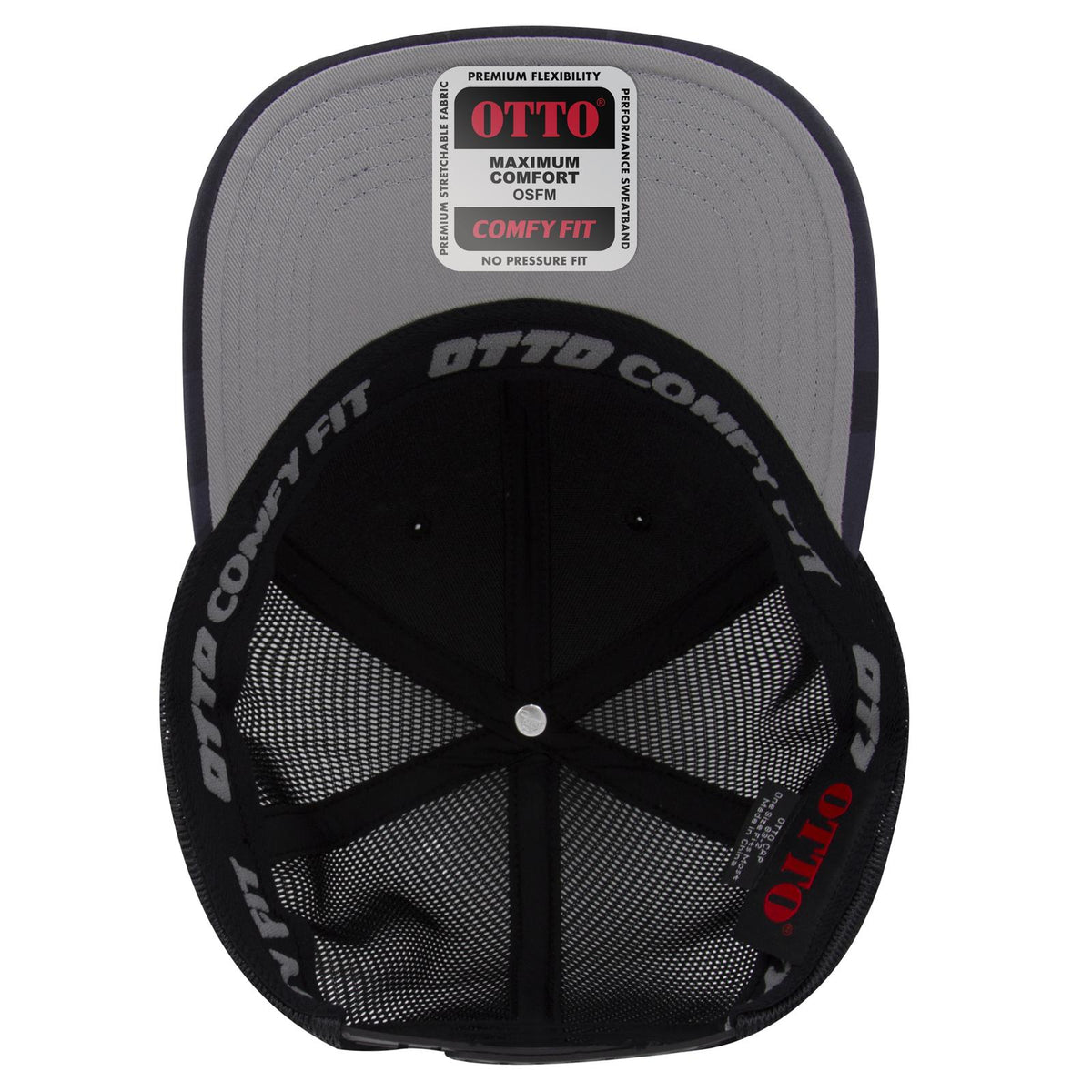 Inside View of 250303 - Ch. Gry/Blk/Blk OTTO CAP "OTTO COMFY FIT" 6 Panel Low Profile Mesh Back Trucker Hat