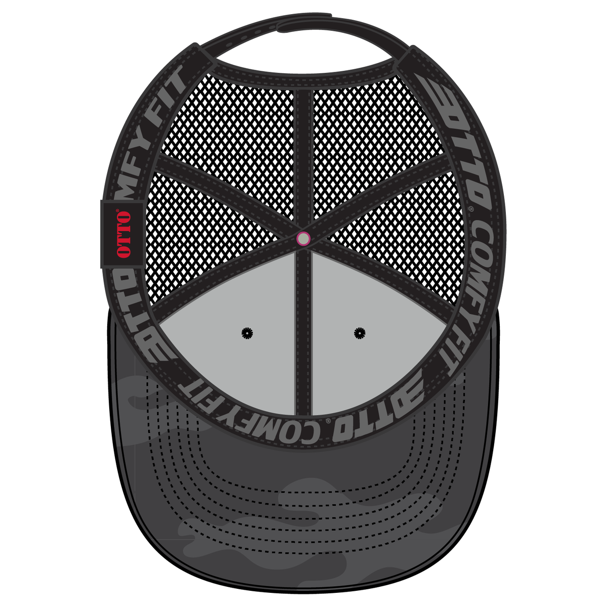 Inside View of 250303 - Ch. Gry/Blk/Blk OTTO CAP "OTTO COMFY FIT" 6 Panel Low Profile Mesh Back Trucker Hat