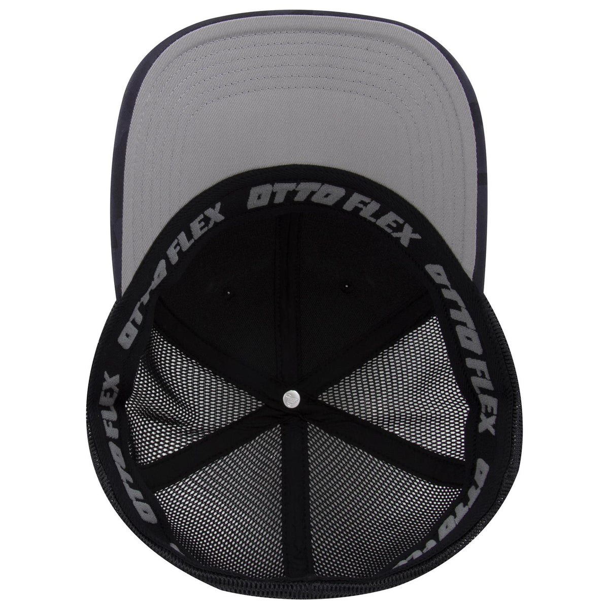 Inside View of 250303 - Ch. Gry/Blk/Blk OTTO CAP "OTTO FLEX" Fitted 6 Panel Low Profile Mesh Back Trucker Hat