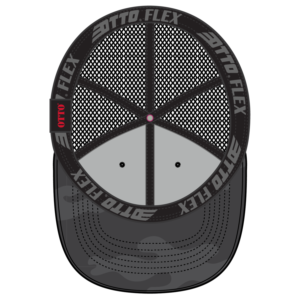 Inside View of 250303 - Ch. Gry/Blk/Blk OTTO CAP "OTTO FLEX" Fitted 6 Panel Low Profile Mesh Back Trucker Hat