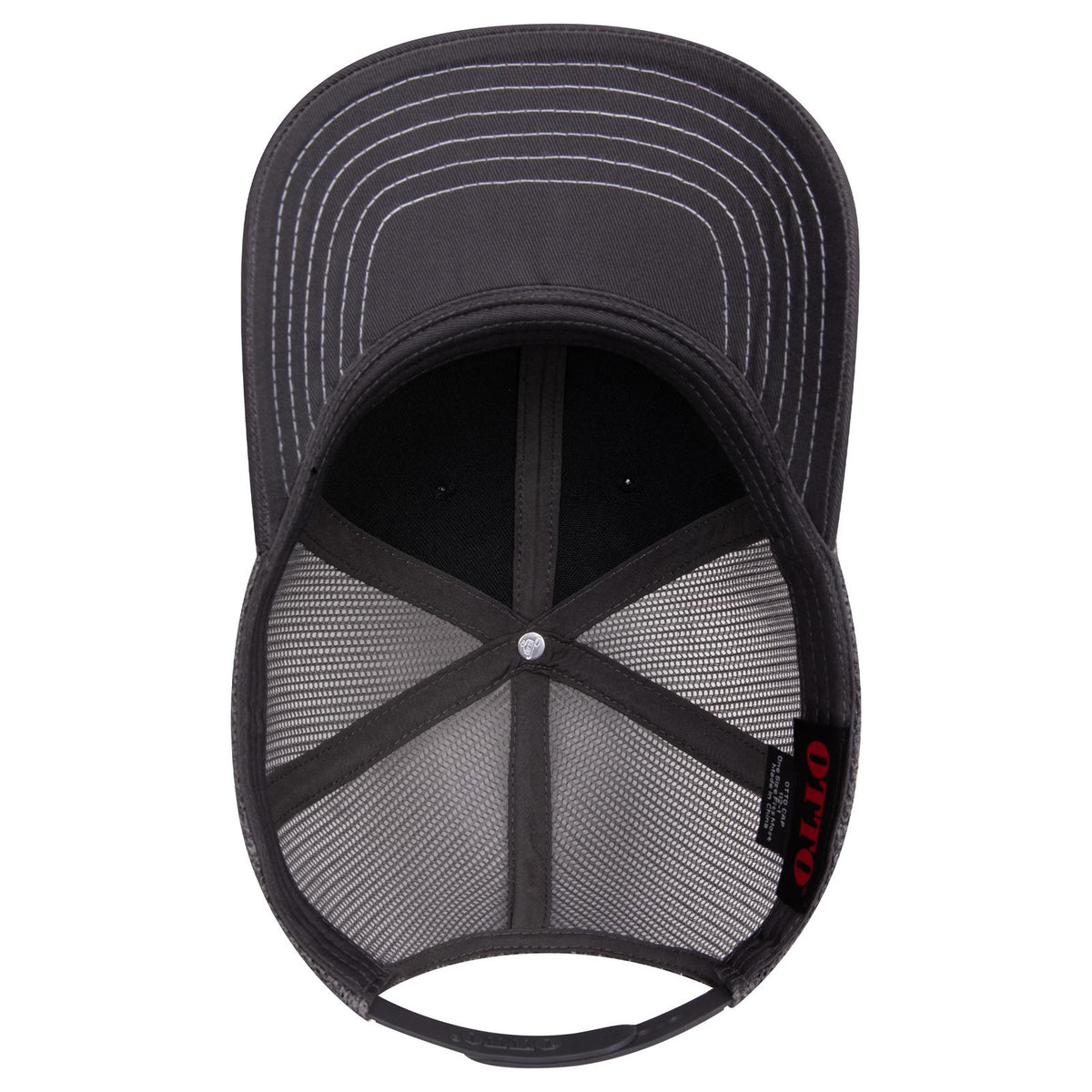 Inside View of 250325 - Ch.Gry/Blk/Ch.Gry OTTO CAP 6 Panel Mid Profile Mesh Back Trucker Hat