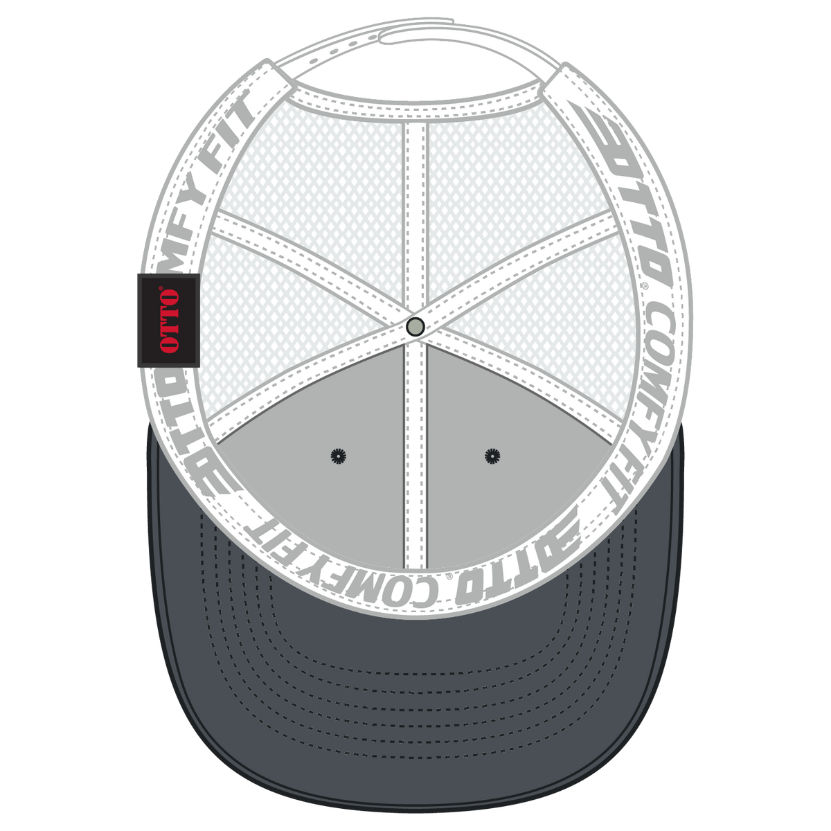 Inside View of 2516 - Ch.Gry/Wht OTTO CAP "OTTO COMFY FIT" 6 Panel Low Profile Mesh Back Trucker Hat