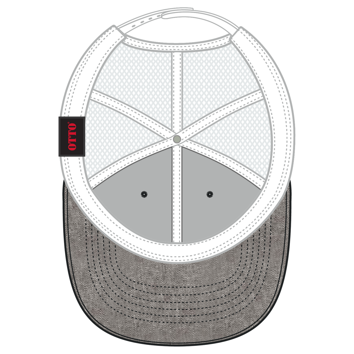 Inside View of 2516X - Ch.Gry/Wht OTTO CAP 6 Panel Low Profile Mesh Back Trucker Hat