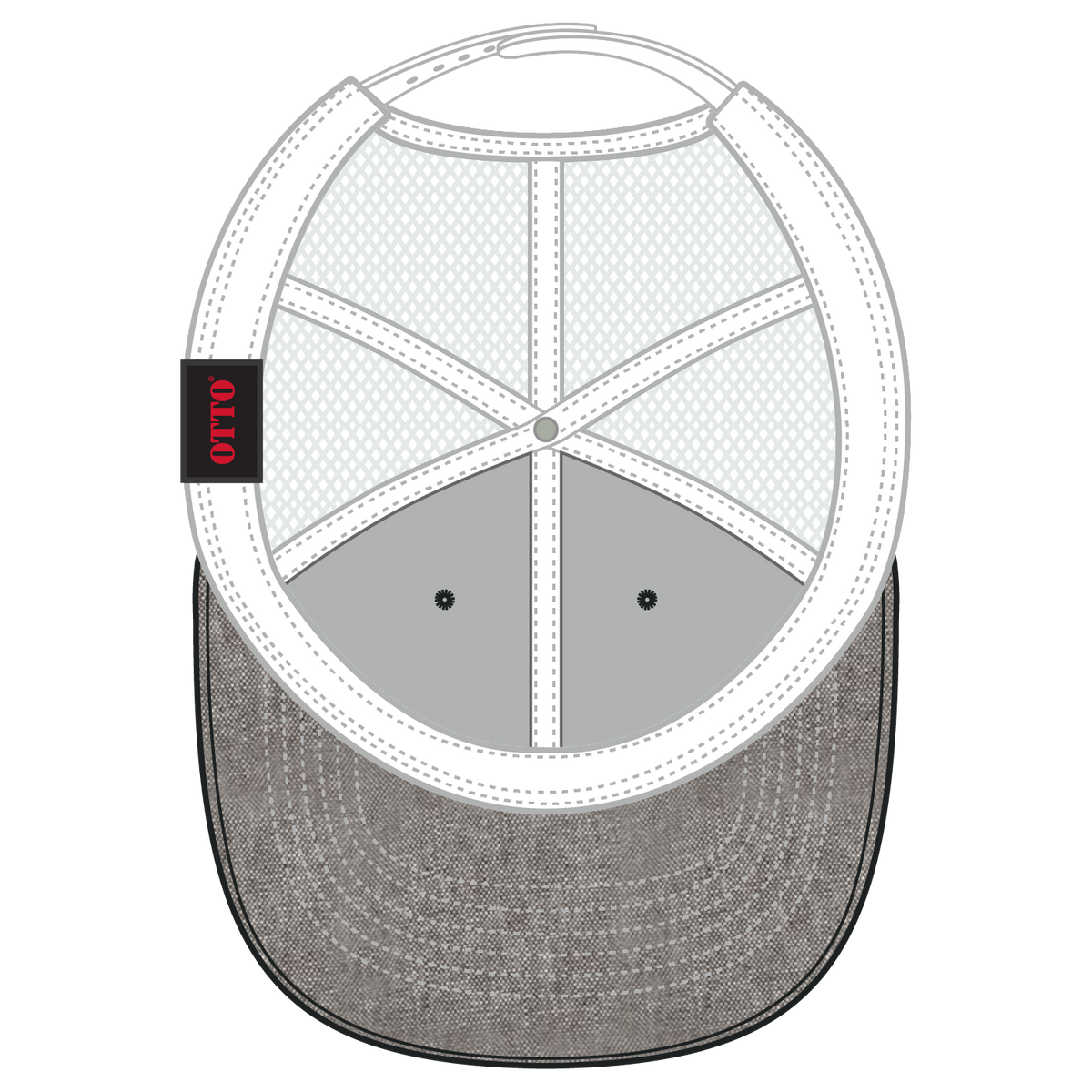 Inside View of 2516X - Ch.Gry/Wht OTTO CAP 6 Panel Mid Profile Mesh Back Trucker Hat