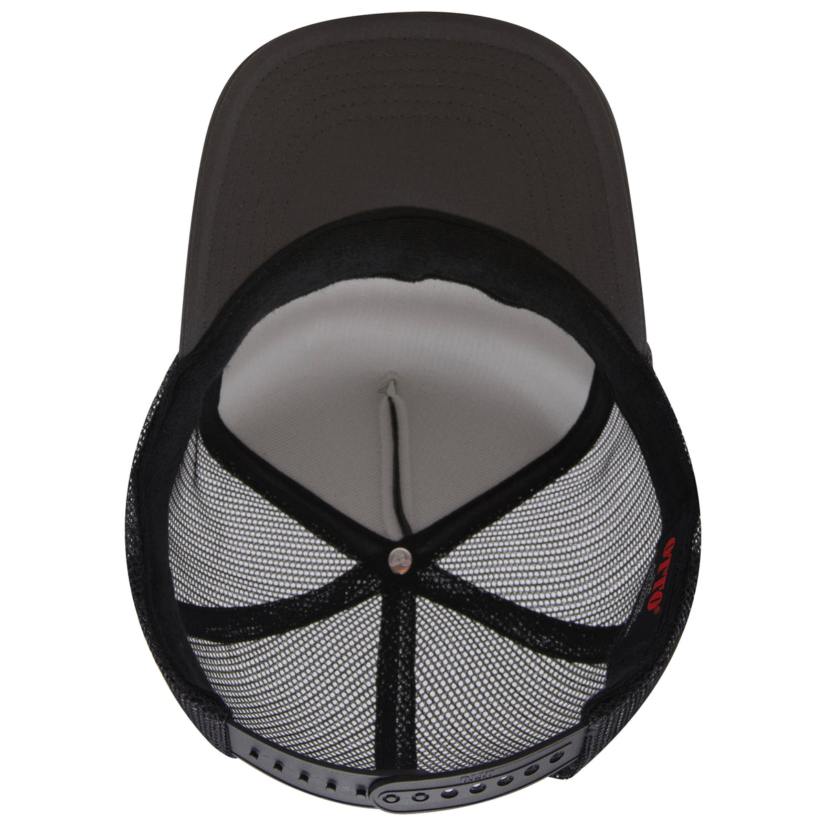Inside View of 252503 - Ch.Gry/Ch.Gry/Blk OTTO CAP 5 Panel High Crown Mesh Back Trucker Hat