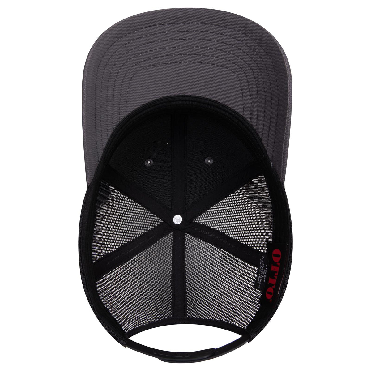 Inside View of 252503 - Ch.Gry/Ch.Gry/Blk OTTO CAP 6 Panel Mid Profile Mesh Back Trucker Hat