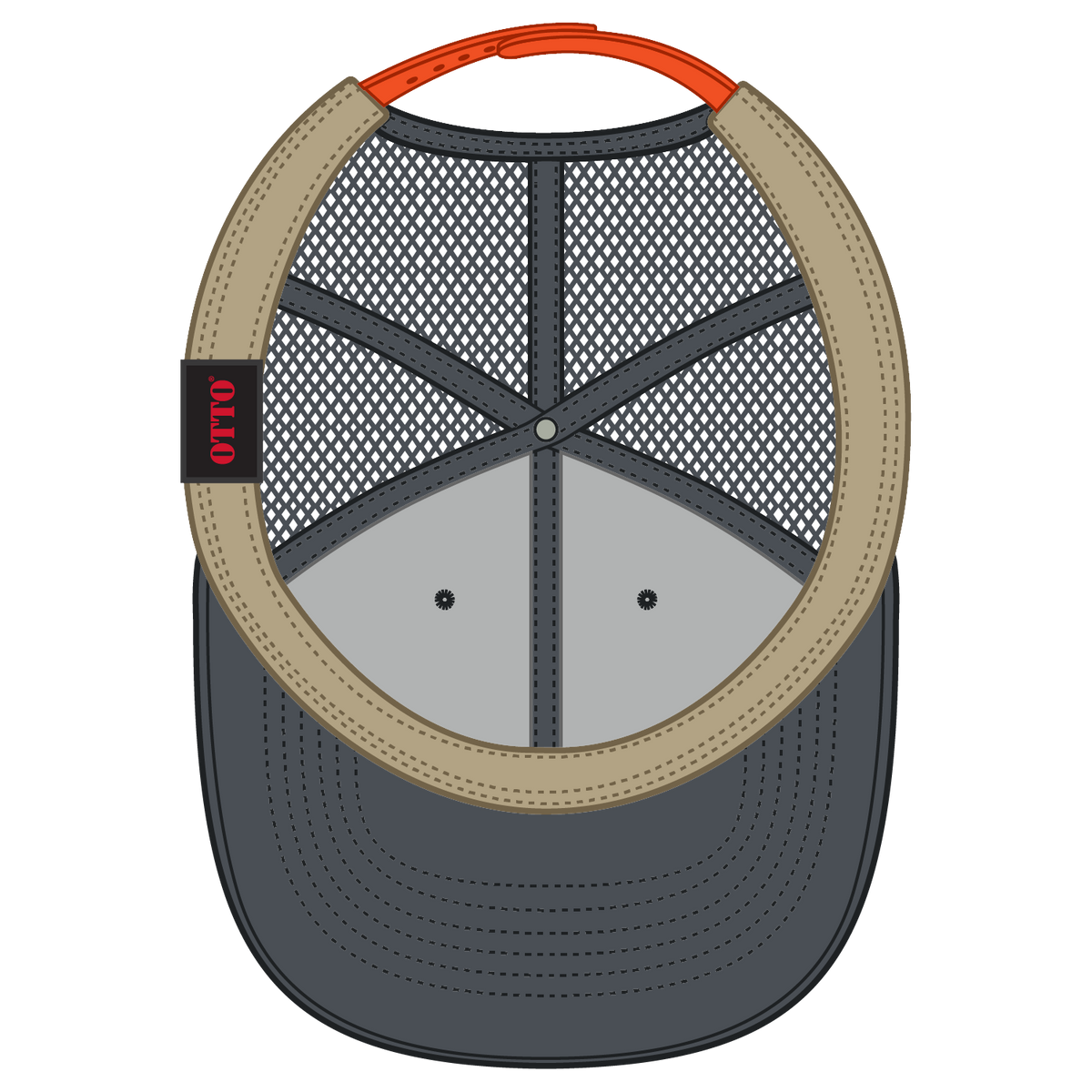 Inside View of 252509 - Ch.Gry/Ch.Gry/N.Org OTTO CAP 6 Panel Low Profile Mesh Back Trucker Hat