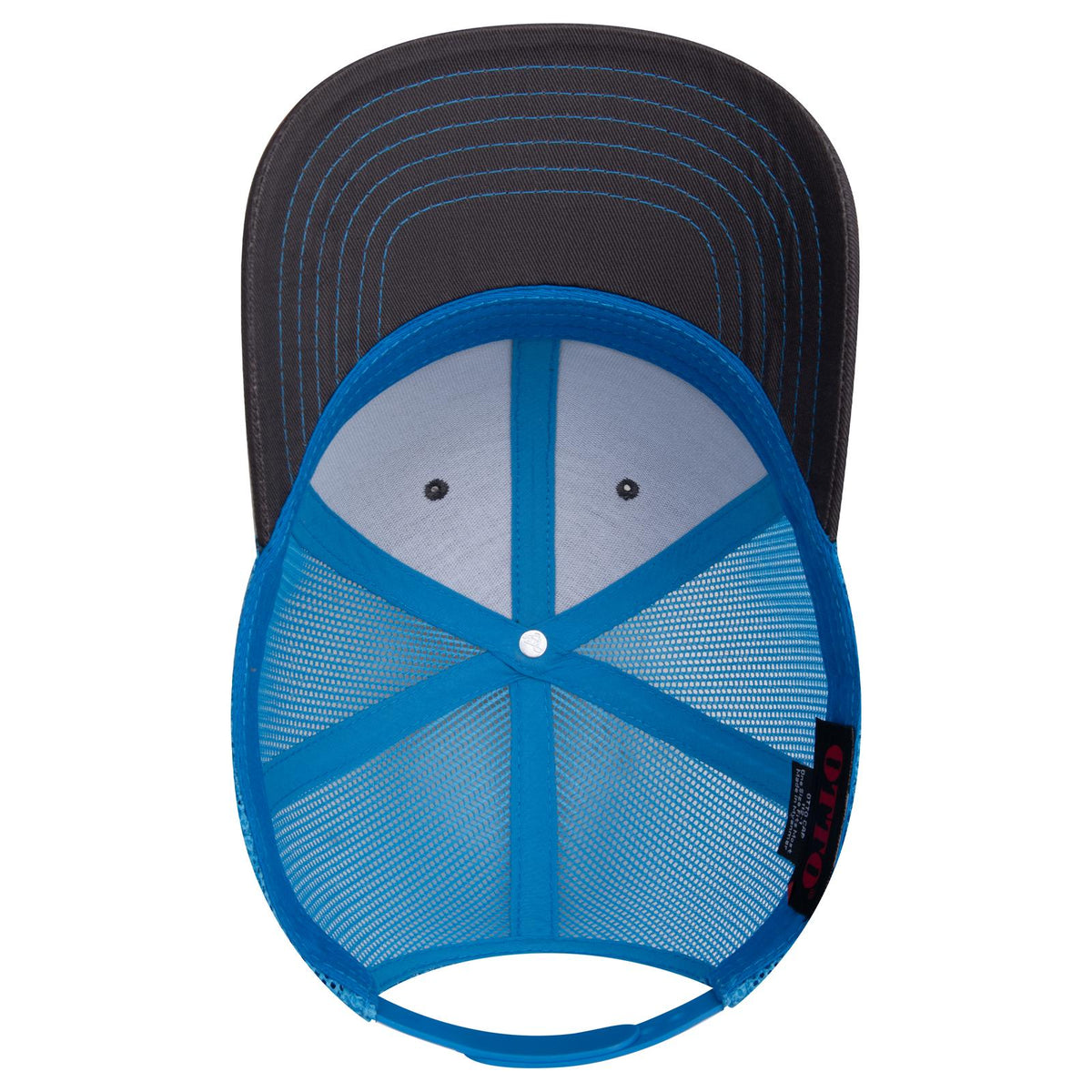 Inside View of 2525107 - Ch.Gry/CH.Gry/N.Blu OTTO CAP 6 Panel Mid Profile Mesh Back Trucker Hat