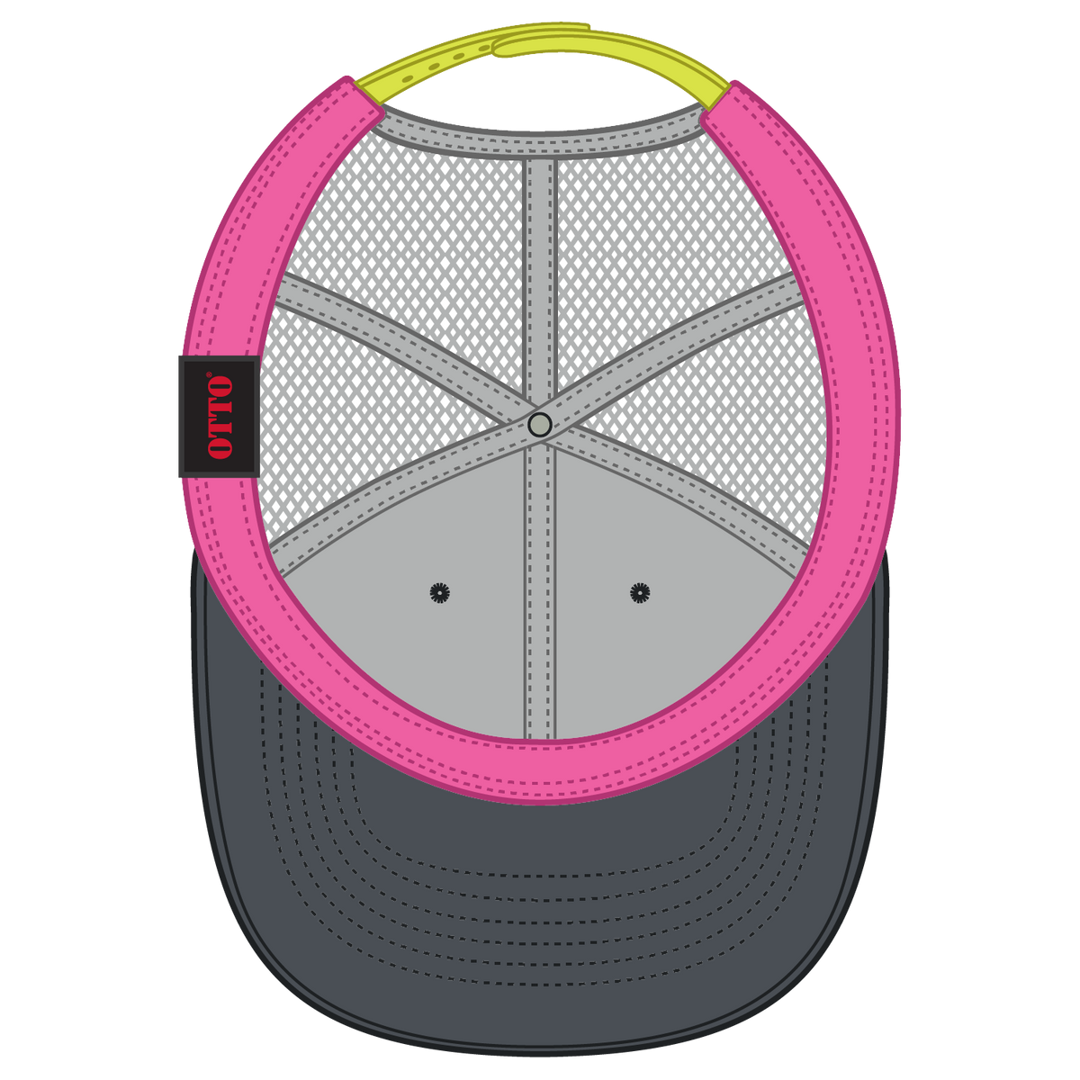 Inside View of 252540 - Ch.Gry/Ch.Gry/N.Yel OTTO CAP 6 Panel Low Profile Mesh Back Trucker Hat