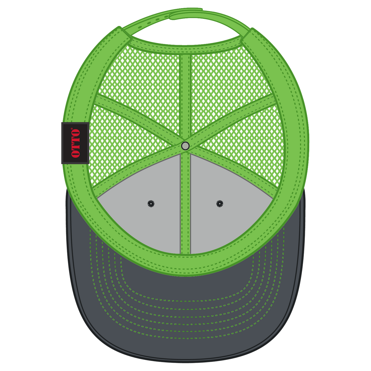 Inside View of 252588 - Ch.Gry/Ch.Gry/N.Grn OTTO CAP 6 Panel Mid Profile Mesh Back Trucker Hat