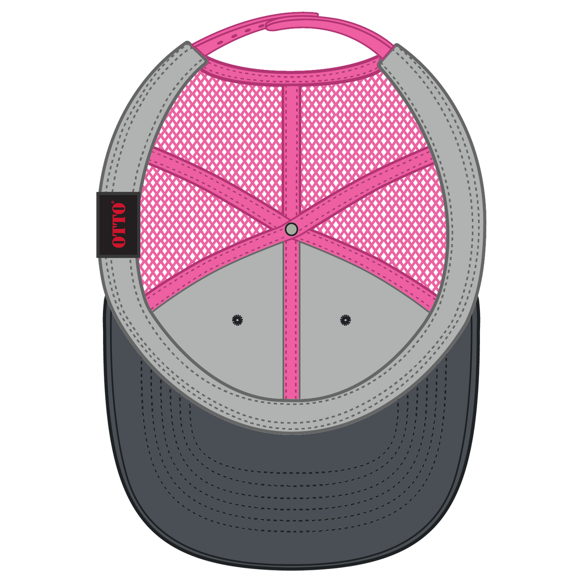Inside View of 252589 - Ch.Gry/Ch.Gry/N.Pnk OTTO CAP 6 Panel Low Profile Mesh Back Trucker Hat