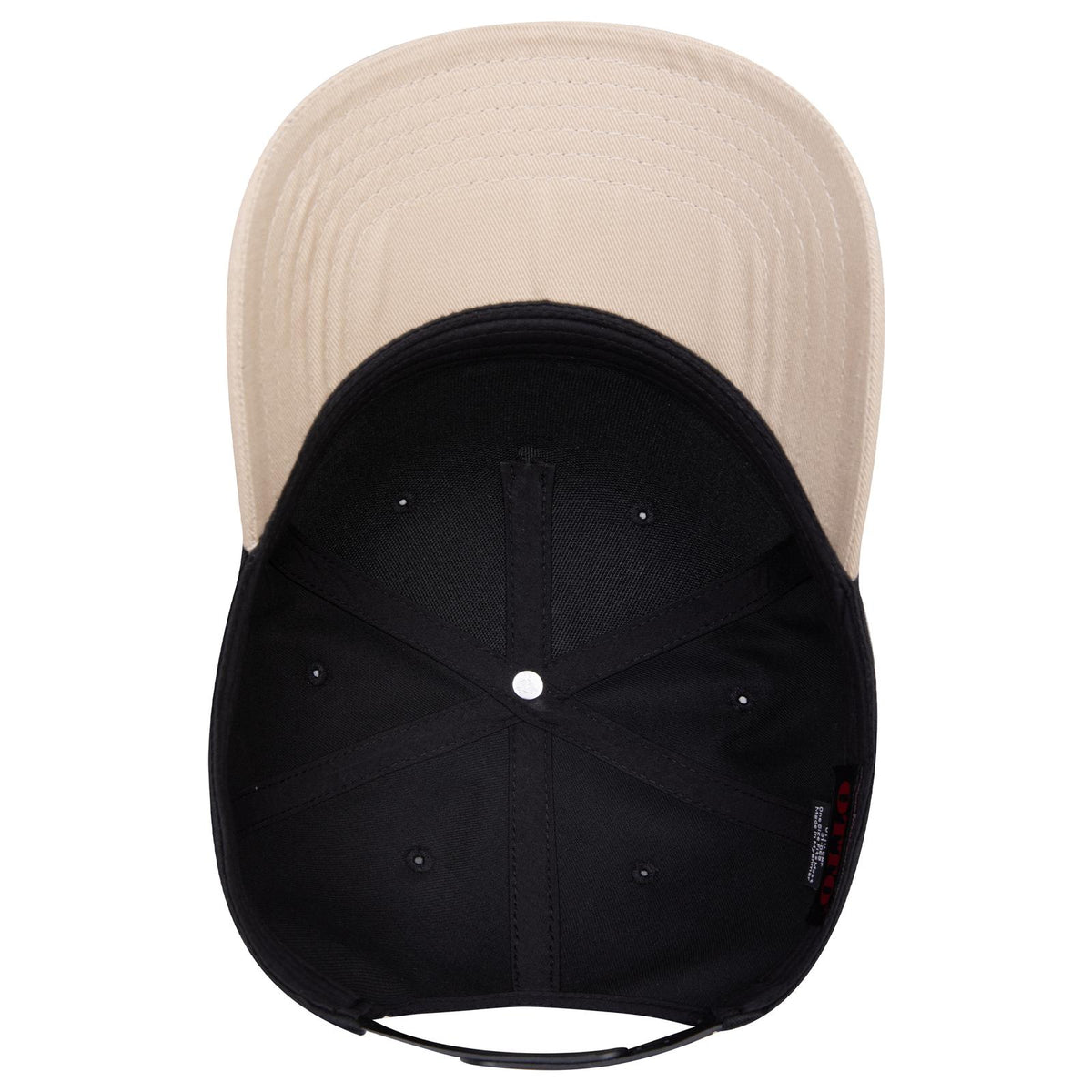 Inside View of 3203 - Kha/Blk OTTO CAP 5 Panel Mid Profile Baseball Cap