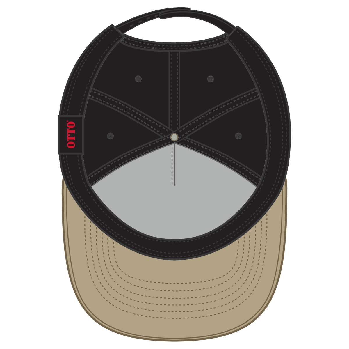 Inside View of 3203 - Kha/Blk OTTO CAP 5 Panel Mid Profile Baseball Cap