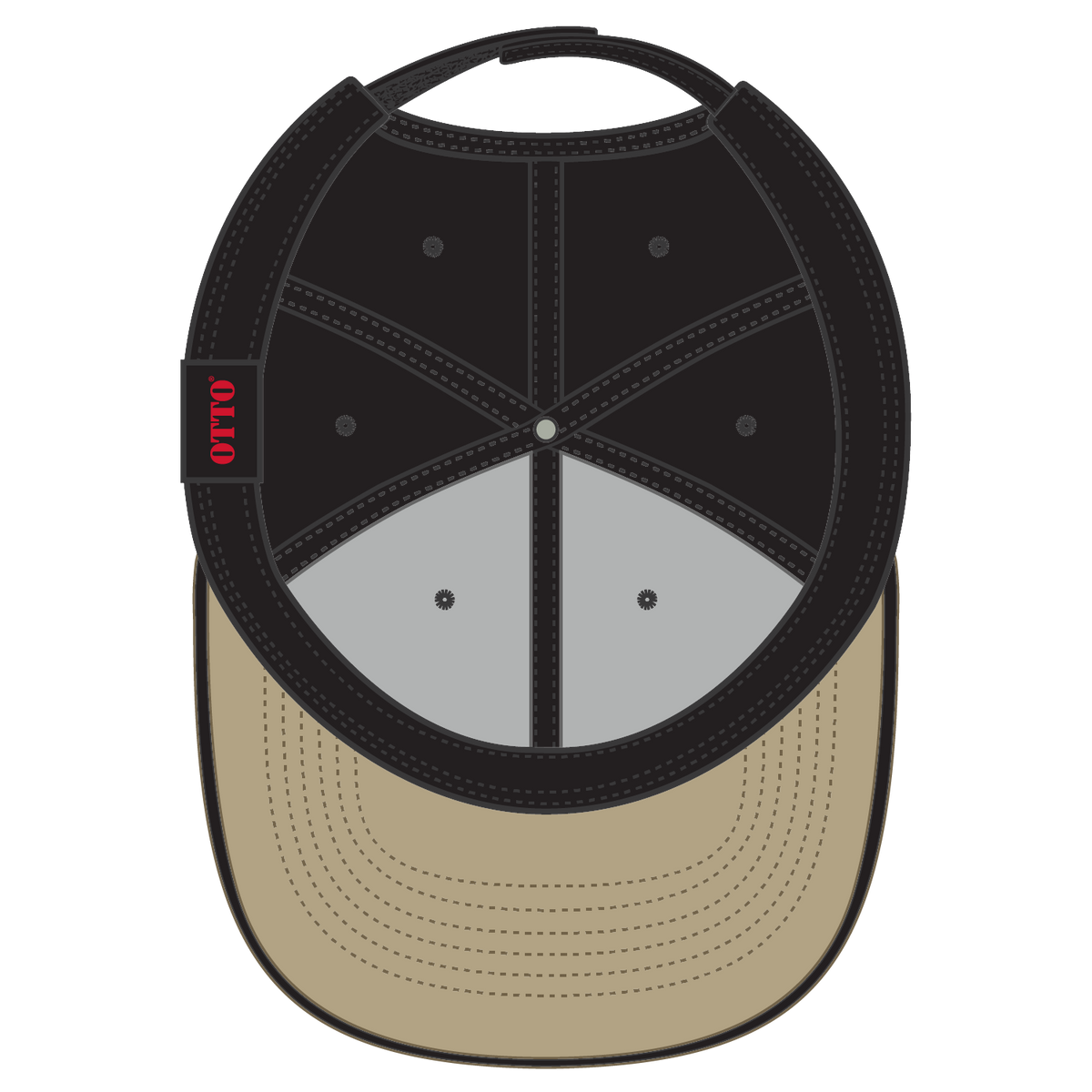 Inside View of 320303 - Kha/Blk/Blk OTTO CAP 6 Panel Low Profile Baseball Cap