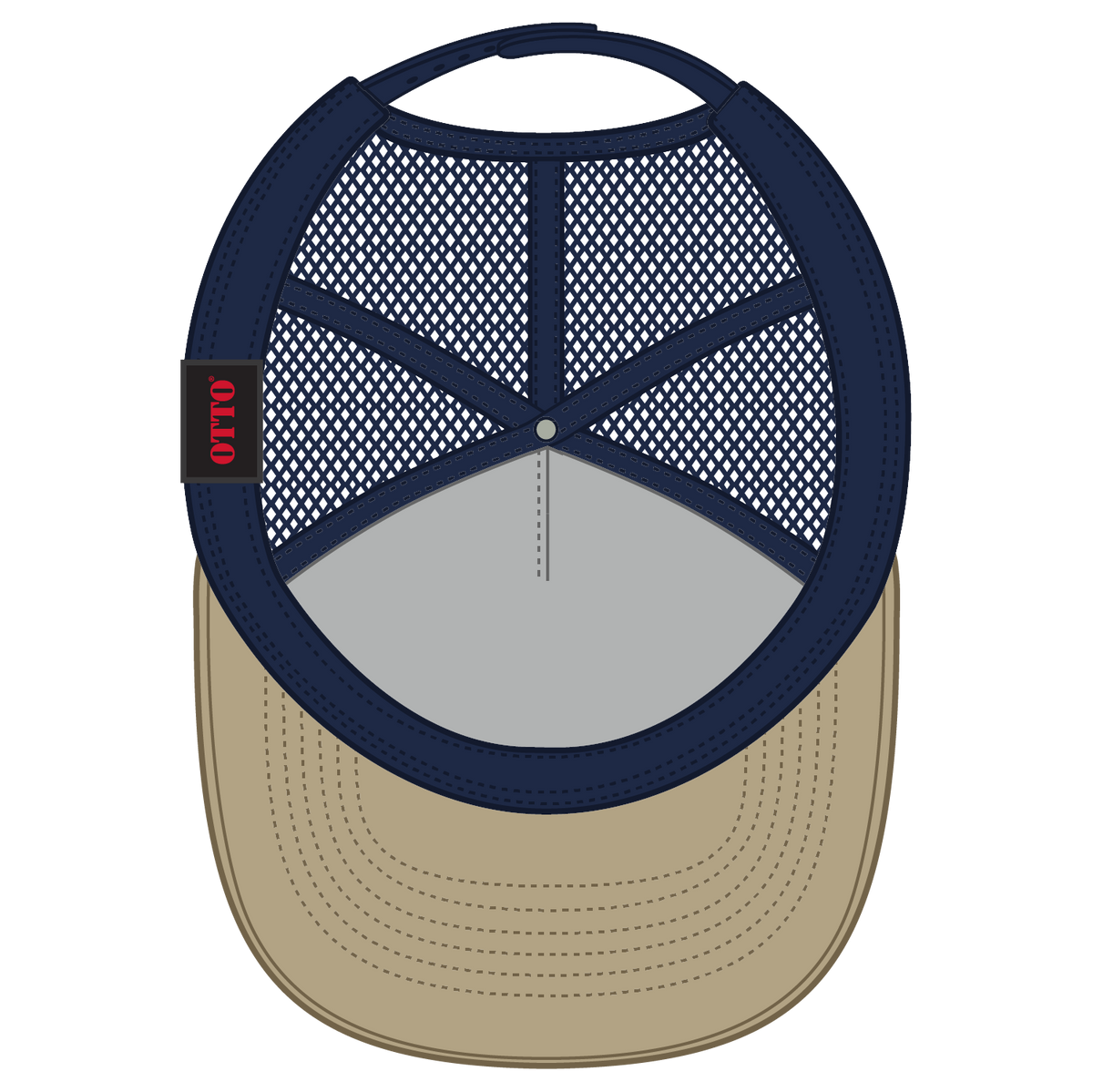 Inside View of 3204 - Kha/Nvy OTTO CAP 5 Panel Mid Profile Mesh Back Trucker Hat