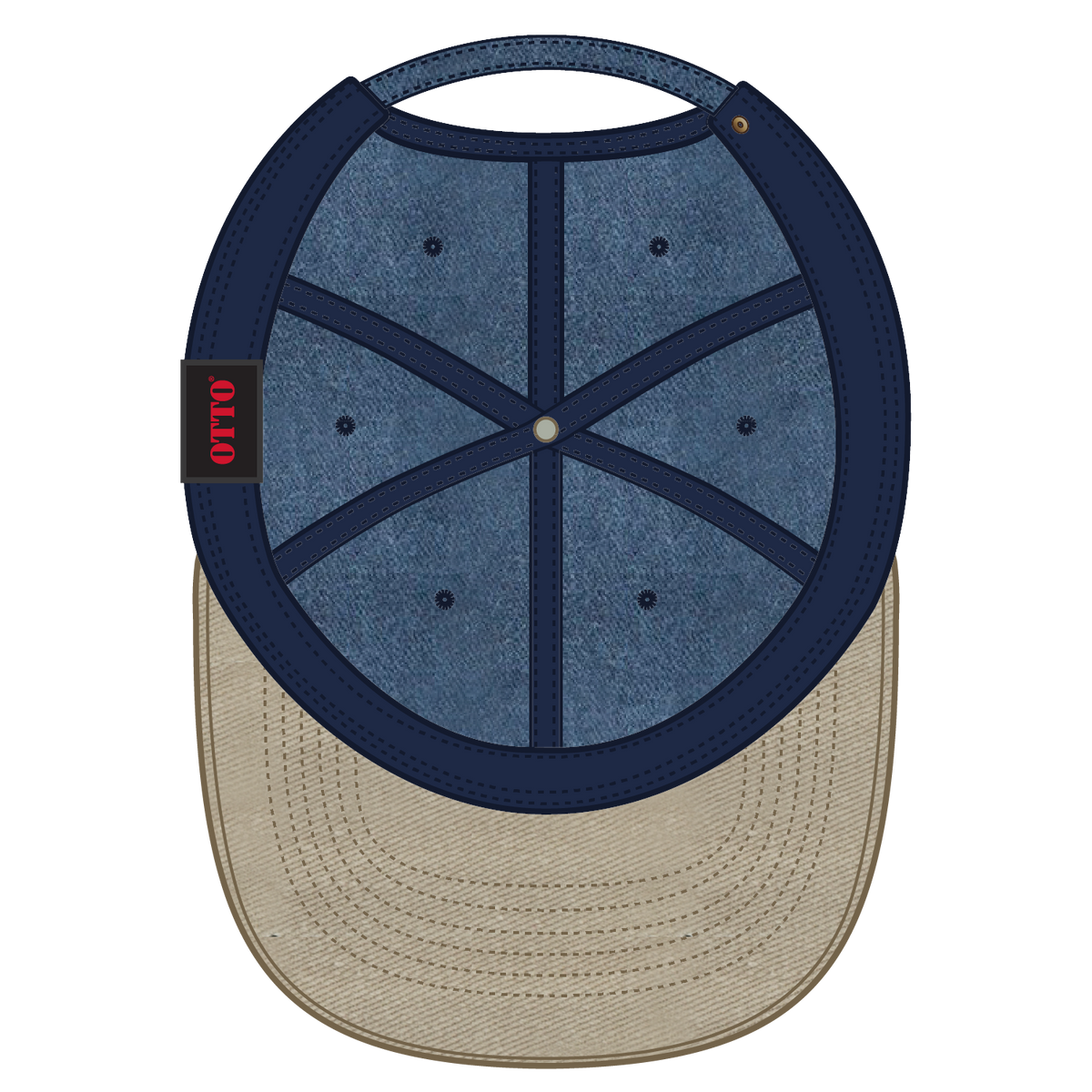 Inside View of 3204 - Kha/Nvy OTTO CAP 6 Panel Low Profile Dad Hat