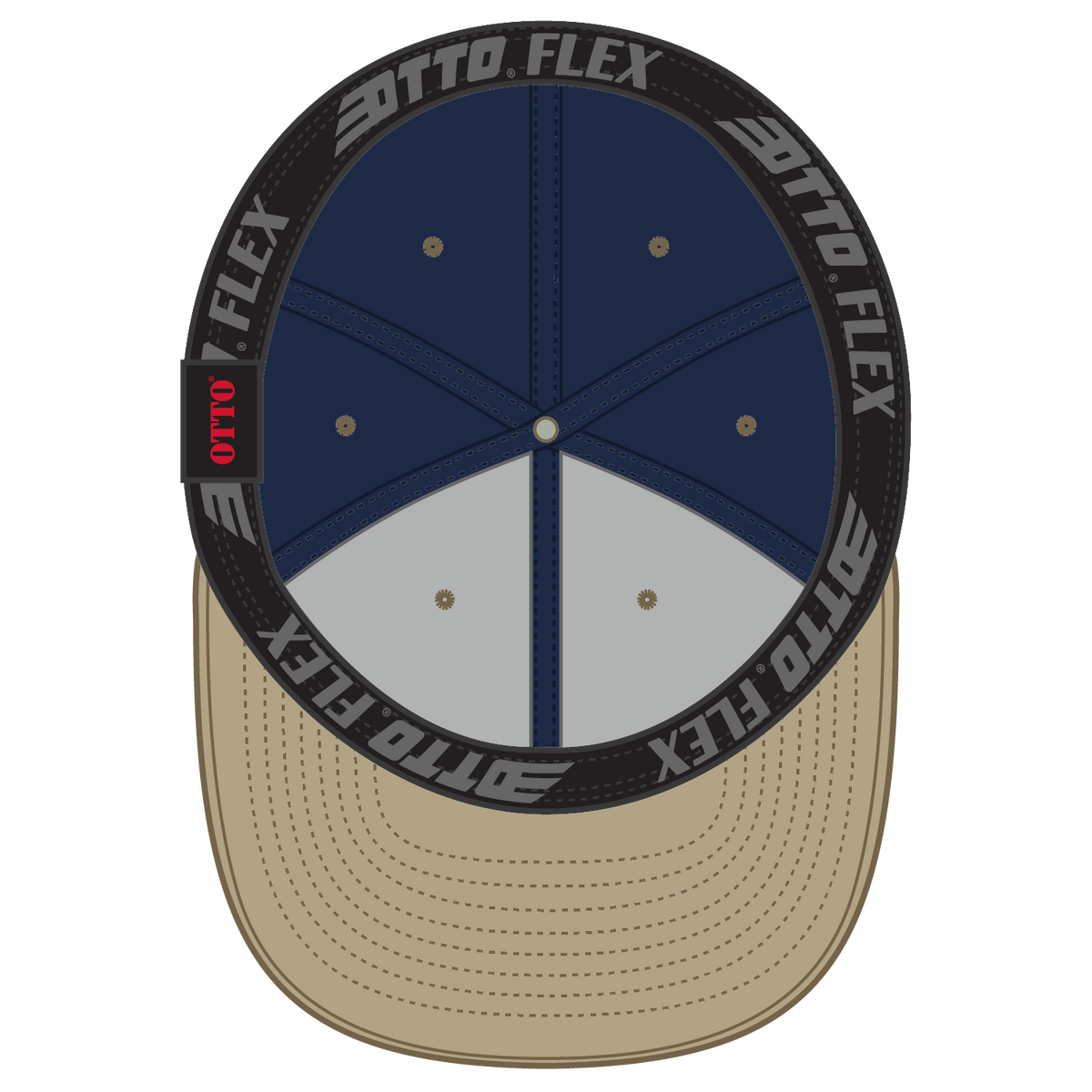Inside View of 3204 - Kha/Nvy OTTO CAP "OTTO FLEX" Fitted 6 Panel Low Profile Baseball Cap