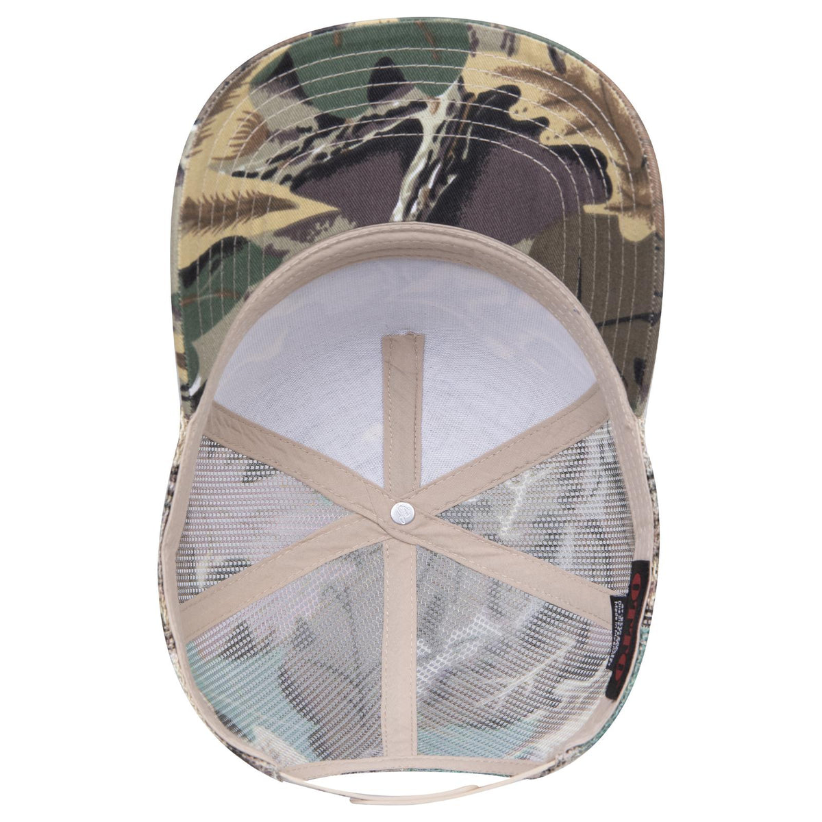 Inside View of 320734 - Kha/Brn/Lt.Ol.Grn OTTO CAP Camouflage 5 Panel Mid Profile Mesh Back Trucker Hat