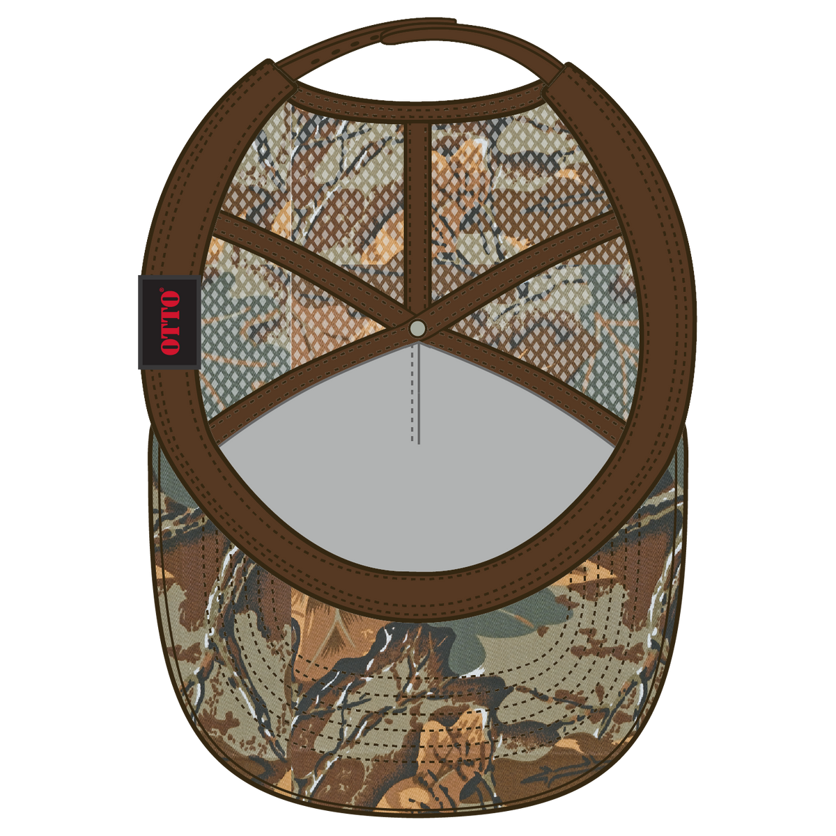 Inside View of 320734 - Kha/Brn/Lt.Ol.Grn OTTO CAP Camouflage 5 Panel Mid Profile Mesh Back Trucker Hat